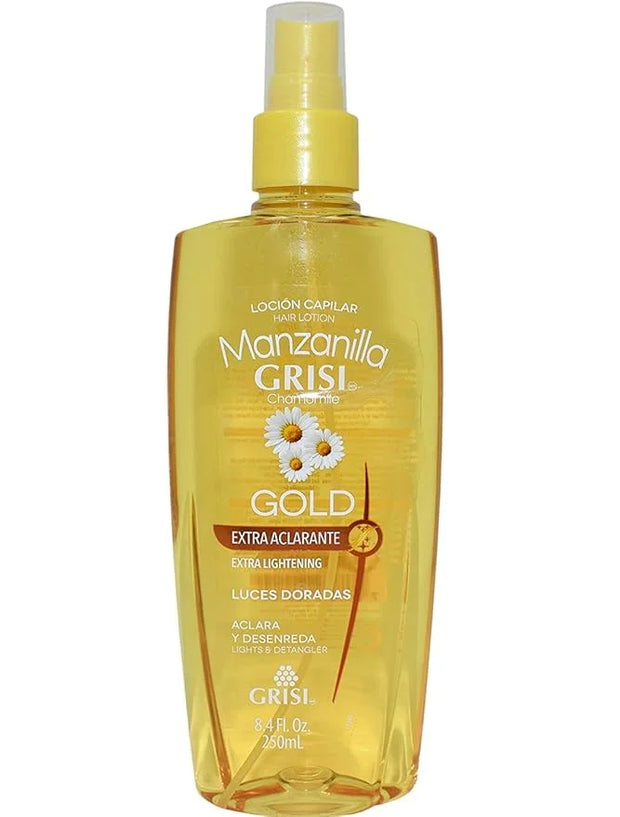 Manzanilla Grisi Premium Bathroom Bundle - Styling Gel, Gold Lightener and Detangler, and a Chamomile Conditioner + Shampo...