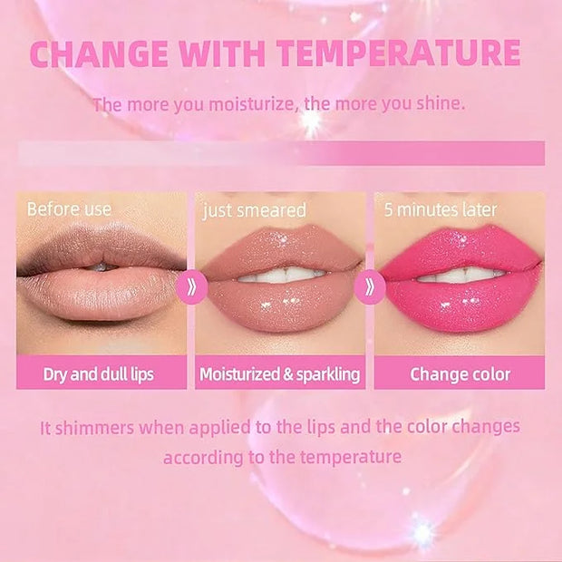 Magic Color Changing Moisturizing Lip Glow Oil - Big Brush Plumping Glimmer Lipstick, Fresh Texture, Hydrating, Non-Sticky...