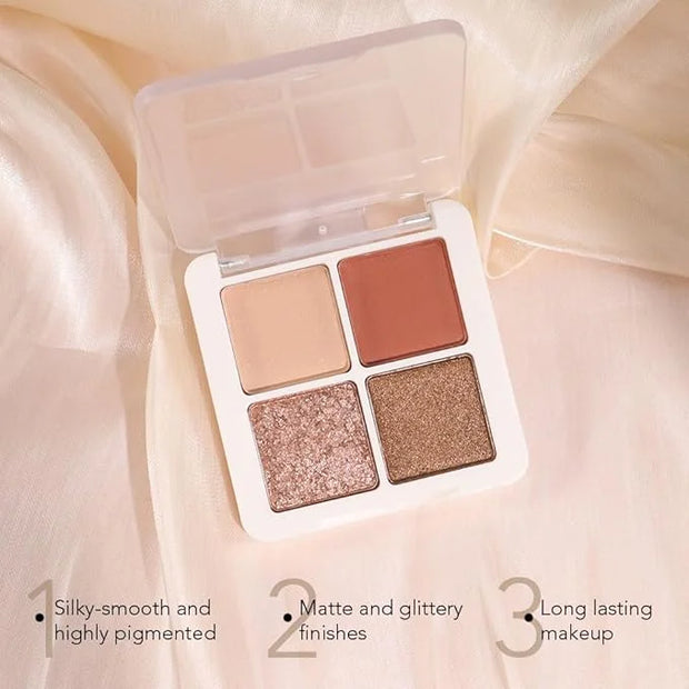 4 Colors Matte Shimmer Eyeshadow Makeup Palette,Rose Gold Champagne Nude Highly Pigmented Natural Neutral Eye Shadow Palet...