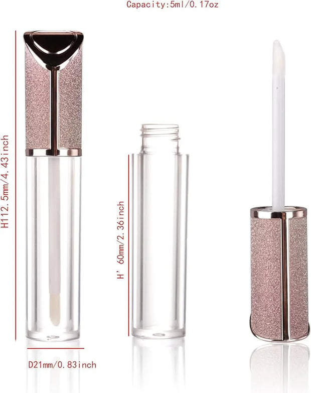 COSIDEA 15pcs Round Empty 5ml 0.17oz lip gloss tubes with wand and Gradient pink leather slope cap Lipgloss tube container...