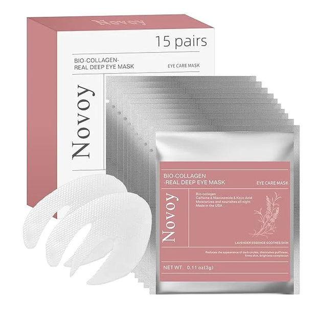 Novoy 15 Pairs Bio-Collagen Real Deep Eye Patches - 6-in-1 Retinol Overnight Eye Patches for Dark Circles, Puffiness & Wri...