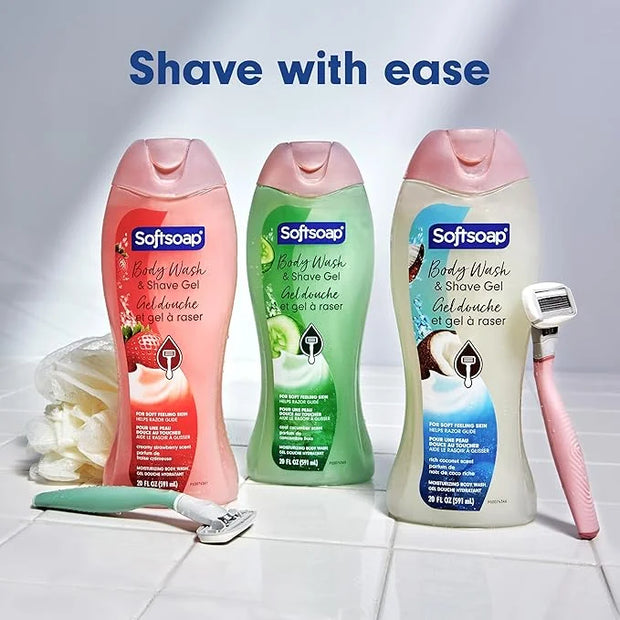 Softsoap Moisturizing Body Wash and Shave Gel, Cool Cucumber Scent, 20 fl oz Bottle - Product Image