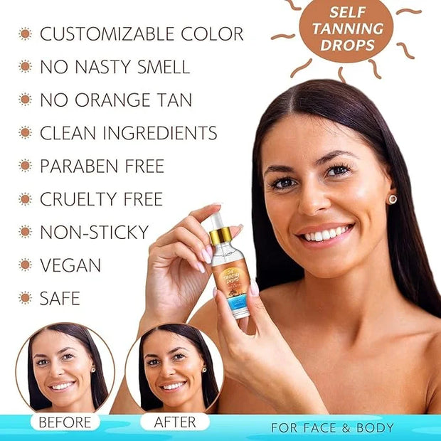 Self Tanning Drops for Face and Body, Self Tanner Drops Bronzing Drops, Natural Sunless Fake Tan Face Tanning Drops, Face ...