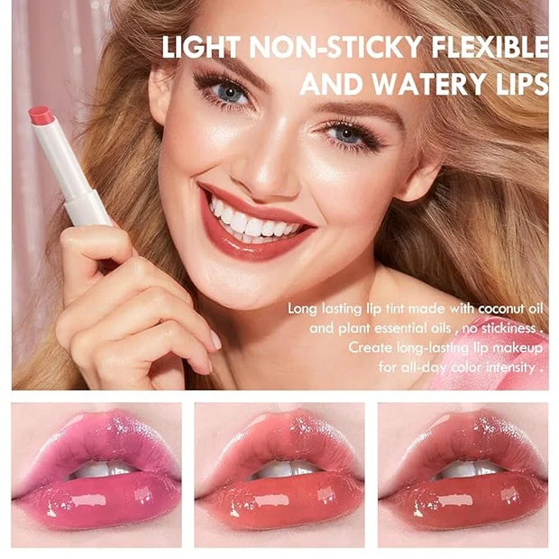2 Colors Lip Plumper Gloss Moisturizing Lip Tint Stain Hydrating Lips Solid Serum Glossy Plumping Lip Gloss Long Lasting,W...