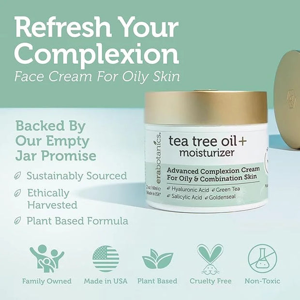 Era Organics Tea Tree Cream Face Moisturizer for Oily Skin - Advanced 7X Balancing Oily Skin Moisturizer - Non-Greasy Mois...