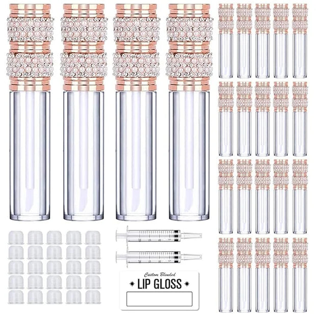 AMORIX 24 Pack Pearl Diamond Lip Gloss Tubes with Wand 5ml Empty Lip Gloss Containers Lipgloss Bottles with Stoppers + 2pc...