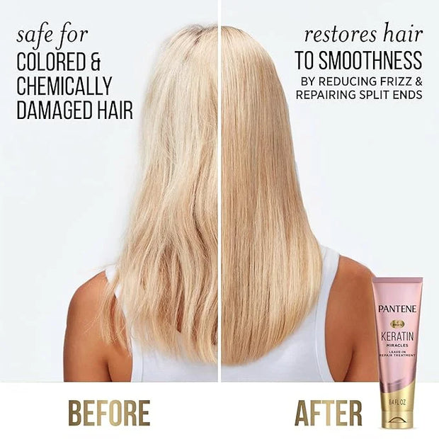 Pantene Keratin Leave-In Conditioner with Argan Oil, Protein Treatment for Dry, Damaged & Color-Treated Hair, Repairs Spli...