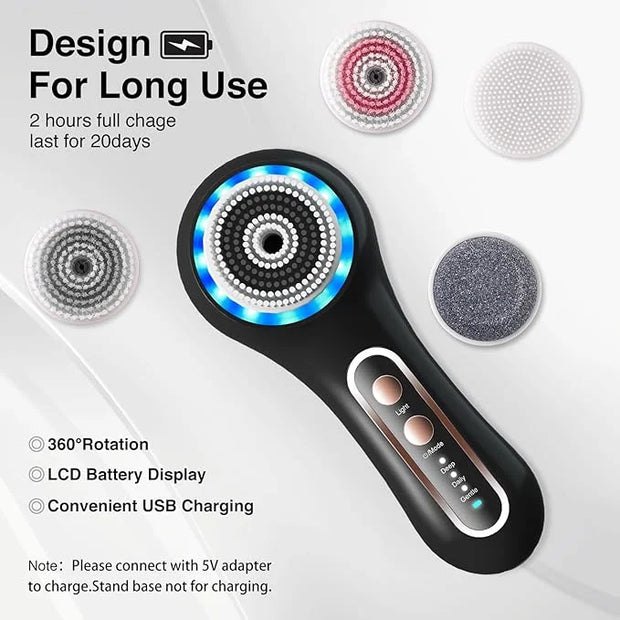 Face Scrubber Exfoliator,Facial Cleansing Brushes Rechargeable IPX7 Waterproof with 5 Brush Heads,Electric Face Spin Brush...
