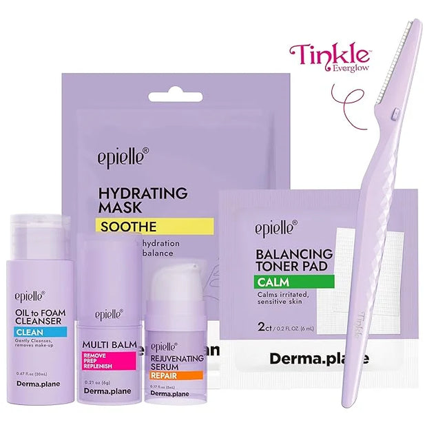 epielle & Tinkle Complete Safe Dermaplane Starter Kit: Safe Facial Renewal System Cleanser, Multi-Balm, Dermaplane Tool, H...