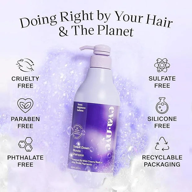 EVANYC Tone It Down Blonde Hair Shampoo, 1 L, Purple for Eliminating Brass & Yellow Tones, Vegan - Product Image