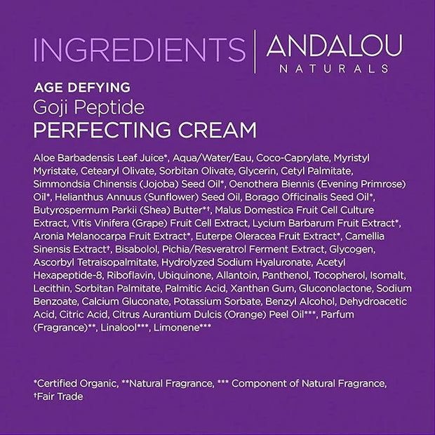 Andalou Naturals Goji Peptide Perfecting Cream, Age Defying Face Cream, Resveratrol CoQ10 Face Moisturizer, Supports Skin ...