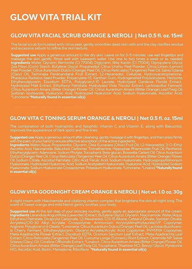 AROMATICA Glow Vita Trial Kit - Travel Size Skin Care Set [Vitamin C Serum 0.5 fl.oz, Facial Scrub 0.5 fl.oz, Goodnight Cr...