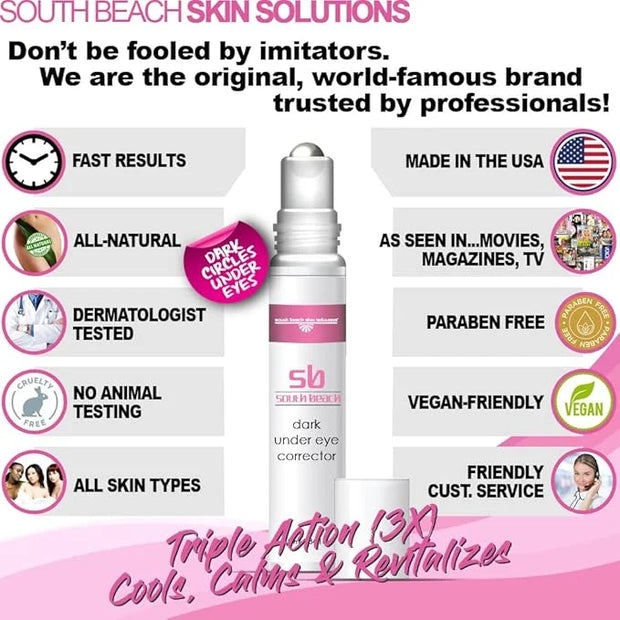 South Beach Dark Under Eye Corrector - Natural Salon Strength Anti Aging Under Eye Cream Treatment - Perfect for Tired Loo...