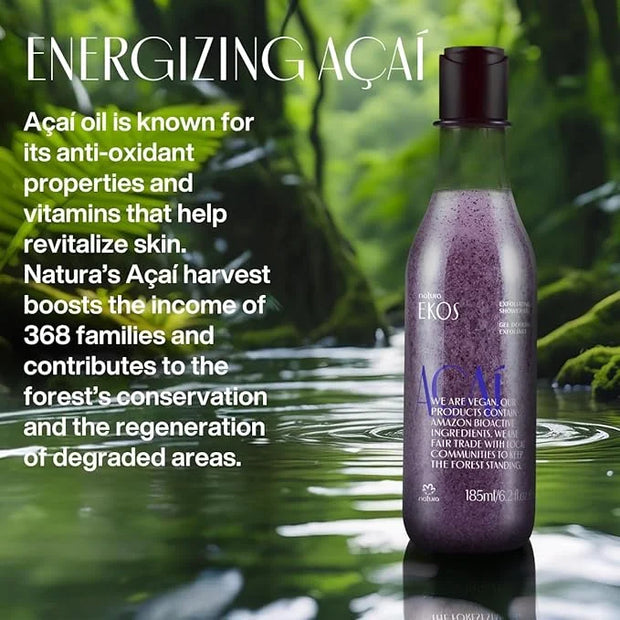 natura - Ekos Açaí Revitalizing Bundle - Hand cream & Exfoliating Shower Gel & Body Lotion - Vegan Skin Care - Brazilian B...