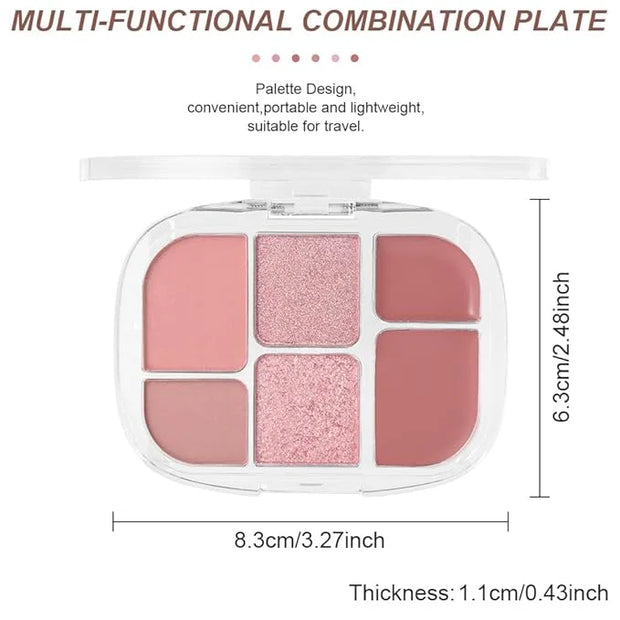 6-in-1 Cream & Powder Makeup Palette – Blush Highlighter & Eyeshadow, Matte & Shimmer Rose Nude Tones, Travel-Friendly Com...