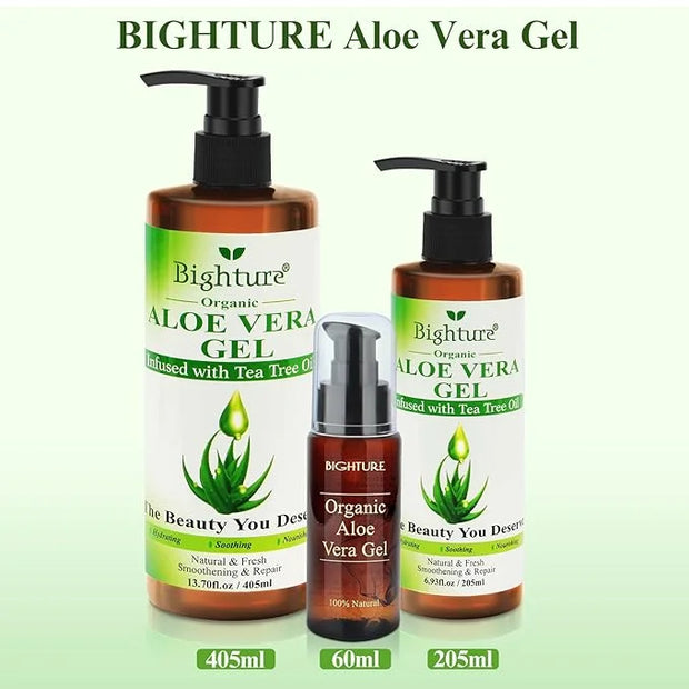 Organic Aloe Vera Gel with Tea Tree Oil for Face & Body, Freshly-cut Aloe Vera Gel Ideal for Skin, Scalp, & Hair Hydration...