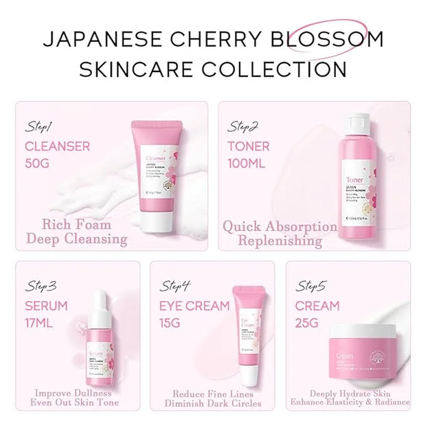 Cherry Blossom Skin Care Kit - Skincare for Girls 10-12 - Hydrating Travel Essentials - Travel Kit with Face Wash, Essence...