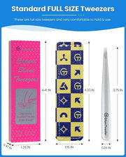 Expert Slant Tip Tweezers with Leather Case, GlamTweeler Sharp & Precision Stainless Steel Tweezer for Eyebrows, Facial Ha...