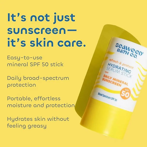 Seaweed Bath Co. Refresh & Protect Hydrating Serum Stick SPF 50 Zinc Oxide Face Sunscreen, 0.8 Oz., Lightweight Facial Sun...