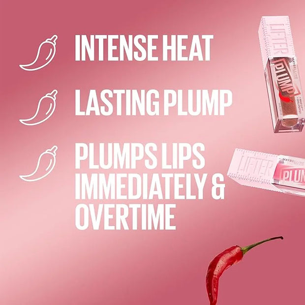 MAYBELLINE Lifter Gloss Lifter Plump, Plumping Lip Gloss with Chili Pepper and 5% Maxi-Lip, Cocoa Zing, Sheer Cool Brown, ...