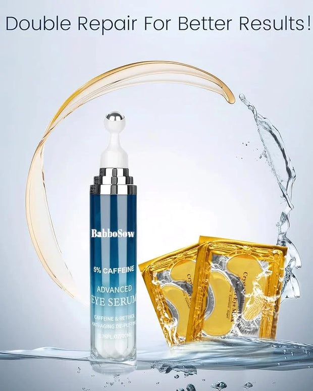 Caffeine Eye Cream and 24K Gold Eye Mask (20 pcs): Under Eye Serum for Dark Circles and Puffiness Eye Care Eye Serum Anti ...