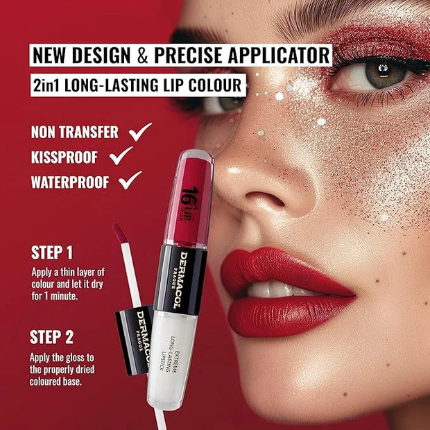 Dermacol NEW 16-Hour Lip Colour, Highly Pigmented Glossy Lip Stain, Two-Phase Lip Plumper Gloss, Kissproof Lip Makeup Prod...