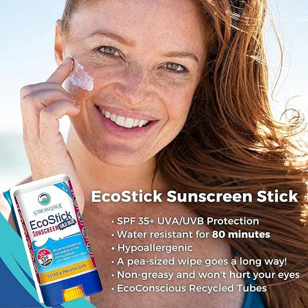 STREAM2SEA EcoStick SPF 35 Mineral Sunscreen Stick, Sweat Water Resistant Sunblock, USDA Approved Biodegradable Paraben Fr...