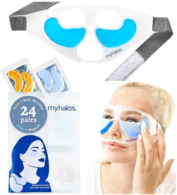 MyHalos Patented Eye Ice Pack for Puffy Eyes Set - Under Eye Masks for Dark Circles and Puffiness- 24 Eye Patches for Wrin...