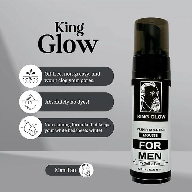 Self-Tanner for Men | King Glow - Water-Based, Fast-Drying Sunless Tanning Foam for Body and Face - Natural Tan Without th...