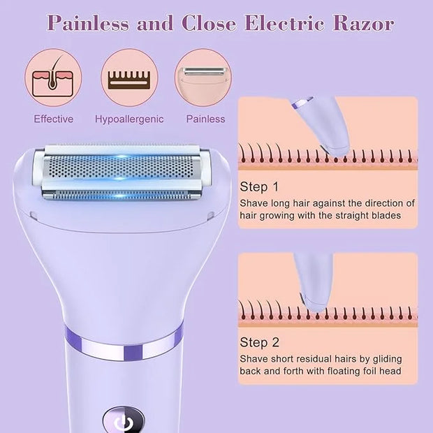3-in-1 Electric Razor IPX7 Waterproof Bikini Trimmer Wet & Dry Use Painless Personal Trimmer Groomer for Ladies Face Body ...