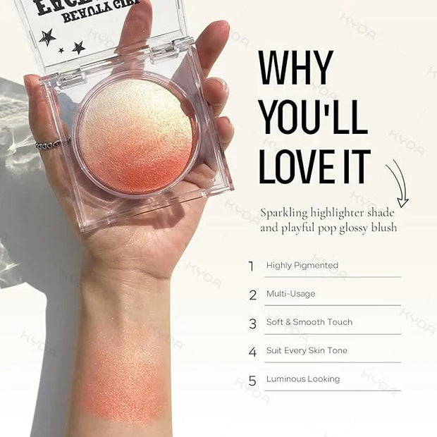 KYDA Baked Blush, Orange Glow Powder for Blush and Highlighter, High Glossy Finish, Lightweight Blendable Shimmer Blusher,...