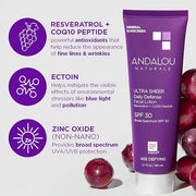 Andalou Naturals Age Defying Face Sunscreen, SPF 30 Zinc Oxide Mineral Sunscreen, Ultra Sheer Daily Defense Face Lotion, H...