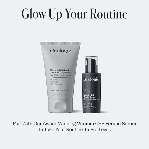 Geologie Micro Exfoliator & Clay Mask | 3-in-1 Deep Cleansing Face Wash, Pore Refining Mask & Skin Exfoliant | Tea Tree & ...