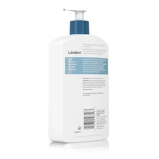 Lubriderm Daily Moisture Body Lotion for Sensitive, Dry Skin, Enriched with Vitamin B5, Dye and Lanolin Free, Unscented an...