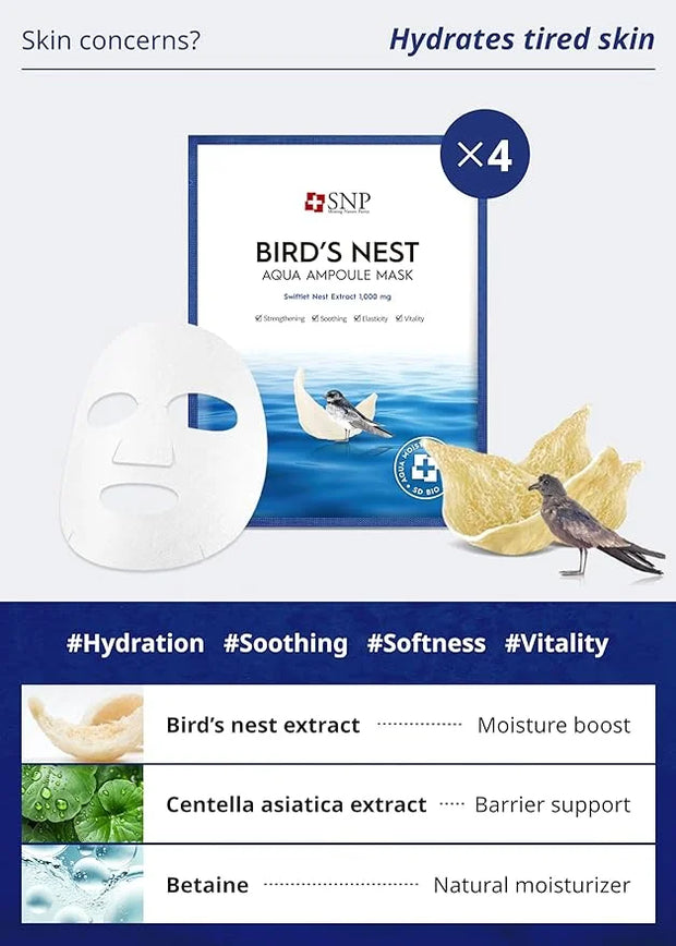 SNP [K Beauty Bird's Nest Aqua Eye Patch & Variety Ampoule Sheet Mask Set - Product Image
