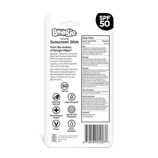 Baby Sunscreen Stick by Boogie, Mineral Sunscreen SPF 50, Travel Size Sunblock for Kids, FSA/HSA Eligible, Zinc Oxide, Wat...