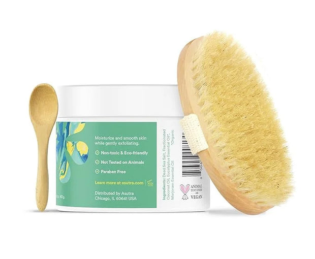 ASUTRA Dead Sea Salt Essential Oil Body Scrub Exfoliator and Dry Brush Bundle (Invigorating Eucalyptus), 16 oz - Ultra Hyd...