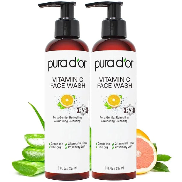 PURA D'OR Vitamin C Face Wash (8oz x2 = 16oz) Antioxidant Rich Facial Cleanser For Radiant Glow & Even Skin Tone - Gentle,...