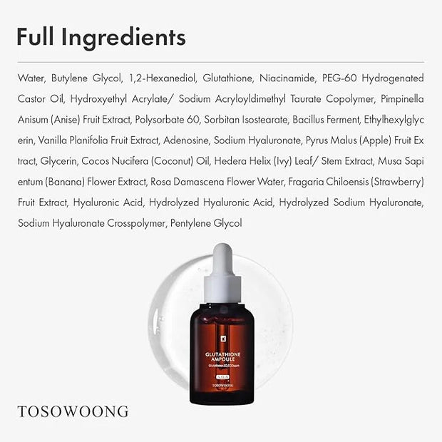 Glutathione Serum with 20,000ppm Glutathione, Niacinamide and hyaluronic acid, Dark Spot, Improve skin elasticity, Revital...