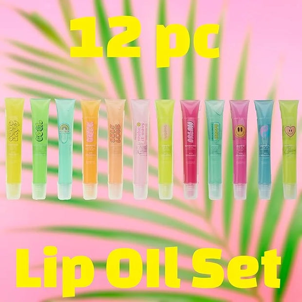 EXPRESSIONS 12pc Lip Oil Set –Hydrating Lip Care with Vitamin E | Fruit Flavored Lip Gloss For Girls, Safe and Non-Toxic L...