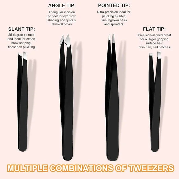 Yougai Tweezers Set,9 Pcs Professional Stainless Steel Tweezer Kit-Great Precision Eyebrow Tweezers for Ingrown Facial Hai...