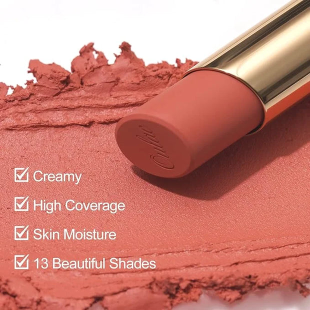 Oulac Nude Matte Lipstick for Women, Lipstick & Blush Duo, Peach Creamy Soft Satin Finish Lipsticks, Moisturising Formula,...
