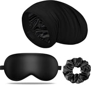 LULUSILK Silk Sleep Mask and Silk Sleep Cap Set, BlackLULUSILK Silk Eye Sleep Mask and Silk Hair Bonnet Set Silk Eye Mask ...