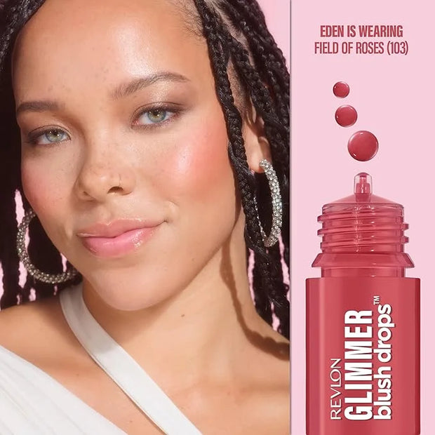 Revlon Glimmer Blush Drops, Liquid Blush for Cheeks, Liquid to Velvety Powder Finish, Glowy, High Pigment, 103 Field of Ro...