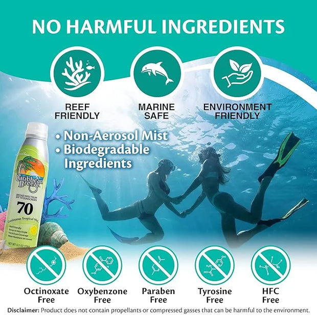 Continuous Tropical Mist Spray Sunscreen SPF 70, Reef Safe Sunscreen Spray, Up to 80 Minutes Water Resistant Sunscreen Fac...