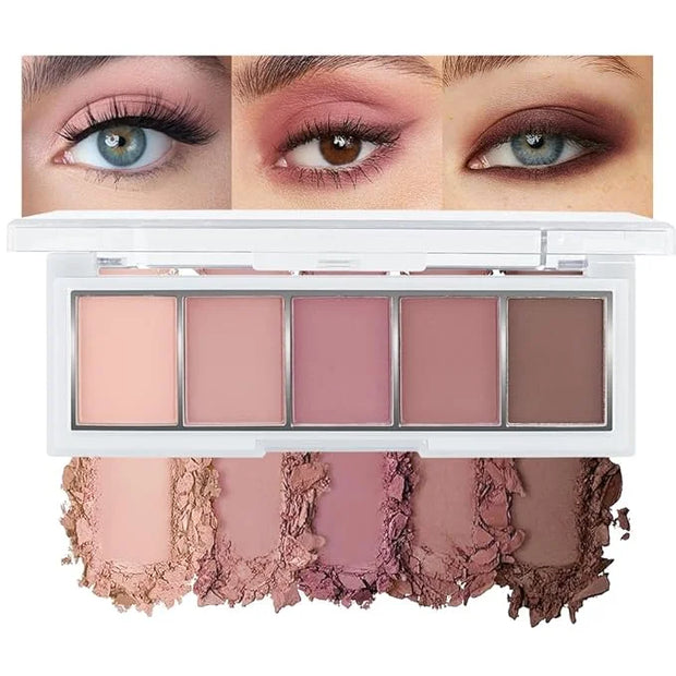 5 Colors Matte Eyeshadow Makeup Palette,Nude Pink Lavender Taupe Highly Pigmented Natural Neutral Eye Shadow Palette,Long ...