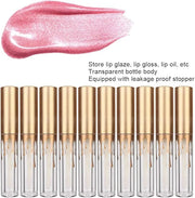 10 pcs Empty Lip Gloss Tubes, Transparent and Glod Plastic Lip Gloss Tube Containers DIY Lipstick Balm Travel Makeup Trans...