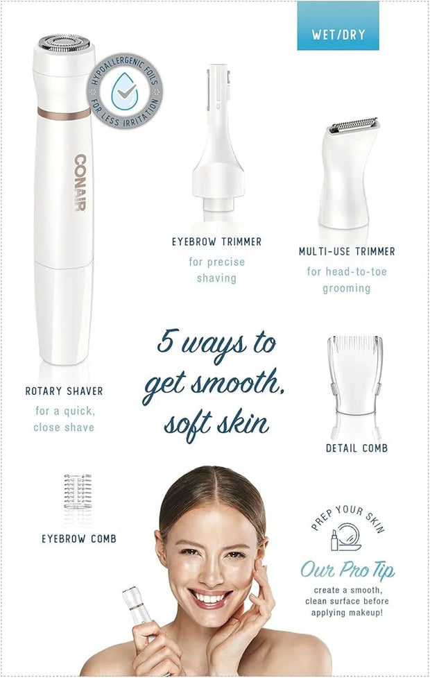 Conair All-In-1 Facial Hair Removal for Women, Cordless Electric Trimmer, Perfect for Face, Ear/Nose, Eyebrows, and Bikini...