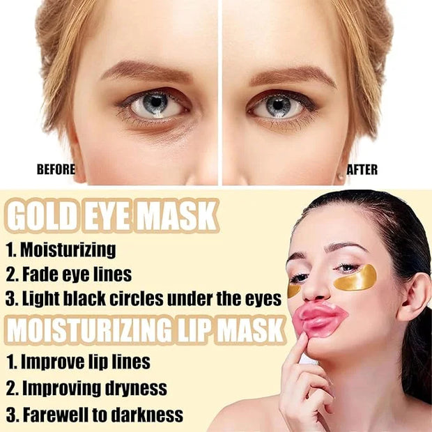 30 Pairs Lip Mask & Under Eye Mask, 24K Crystal Collagen Under Eye Patches for Puffy Eyes, Reducing Fine Lines & Dark Circ...
