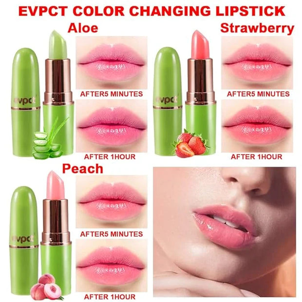 evpct 3Pcs Magic Color Changing Lipstick Long Lasting Waterproof 24 Hours Original for Women, Aloe Vera Strawberry Peach P...